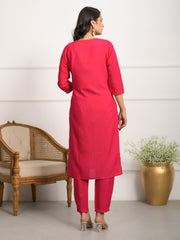 Neck Embroidered Muslin Kurta With Pants & Dupatta