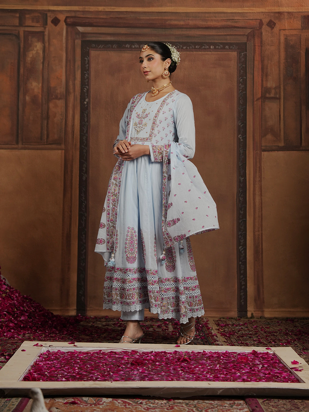 Woven Design Cotton Blend Kurta With Pant &amp; Dupatta