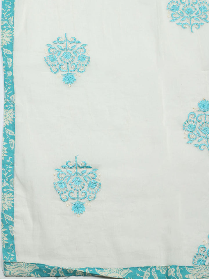 Printed Cotton Blend Unstitched Suit With Pant &amp; Dupatta