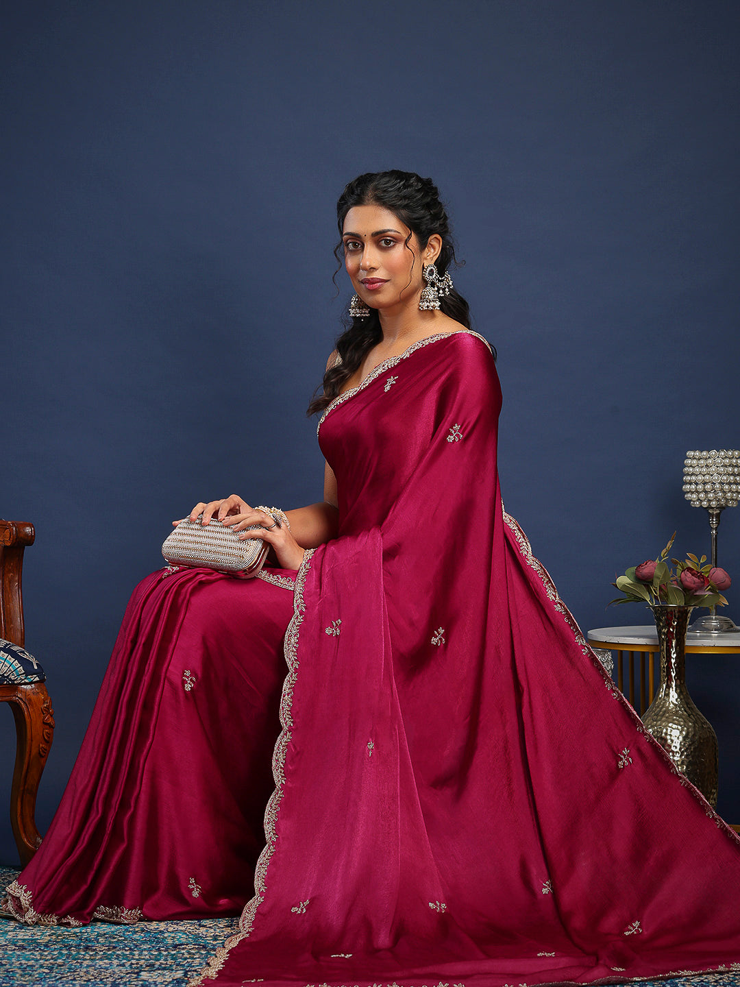Stone Embroidery Chinnon Saree