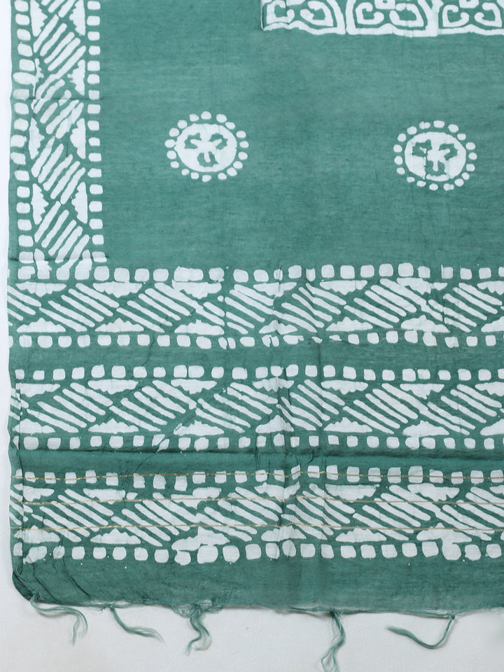 Printed Cotton Blend Unstitched Suit With Pant &amp; Dupatta