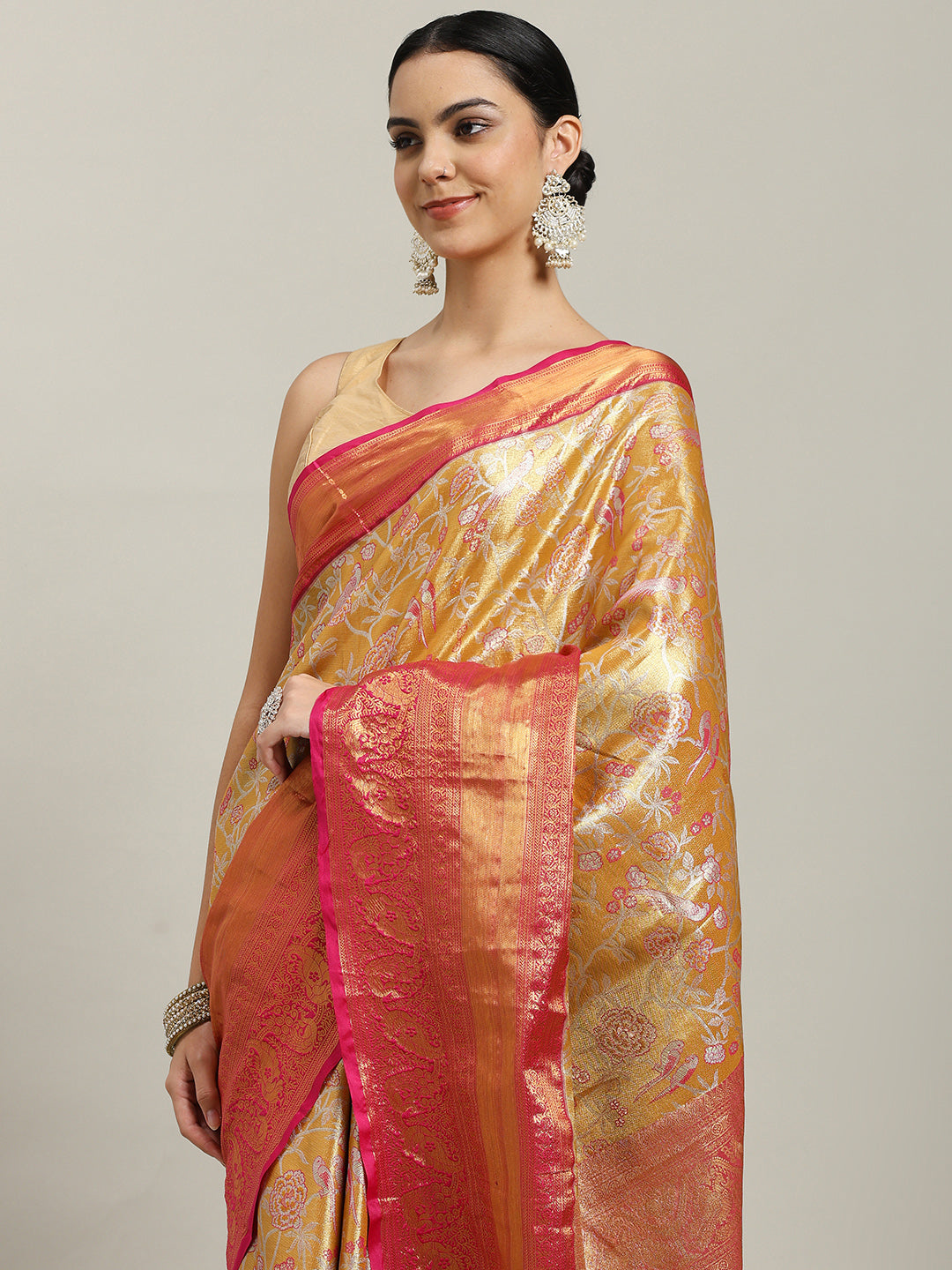 Woven Brodcade Zari Jaal Art Silk Saree