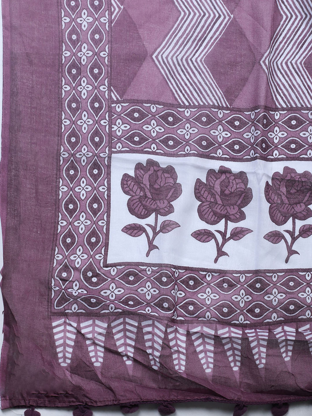Printed Cotton Blend Unstitched Suit With Pant &amp; Dupatta