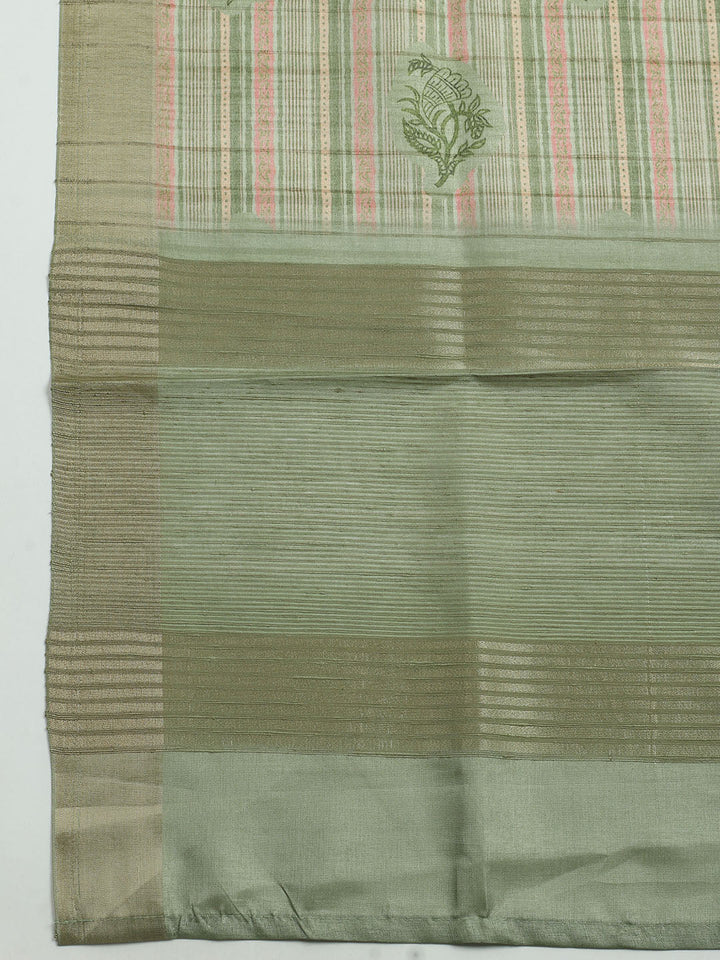 Embroidered Tussar Unstitched Kurta With Pant &amp; Dupatta
