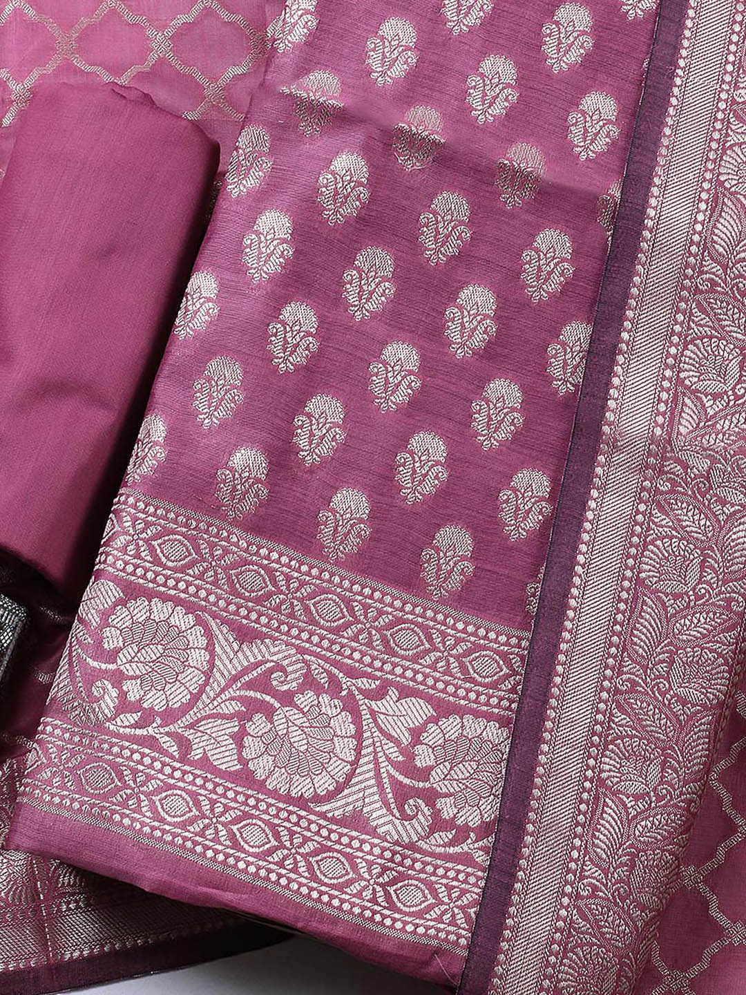 Banarasi Chanderi Unstitched Suit With Pant &amp; Dupatta