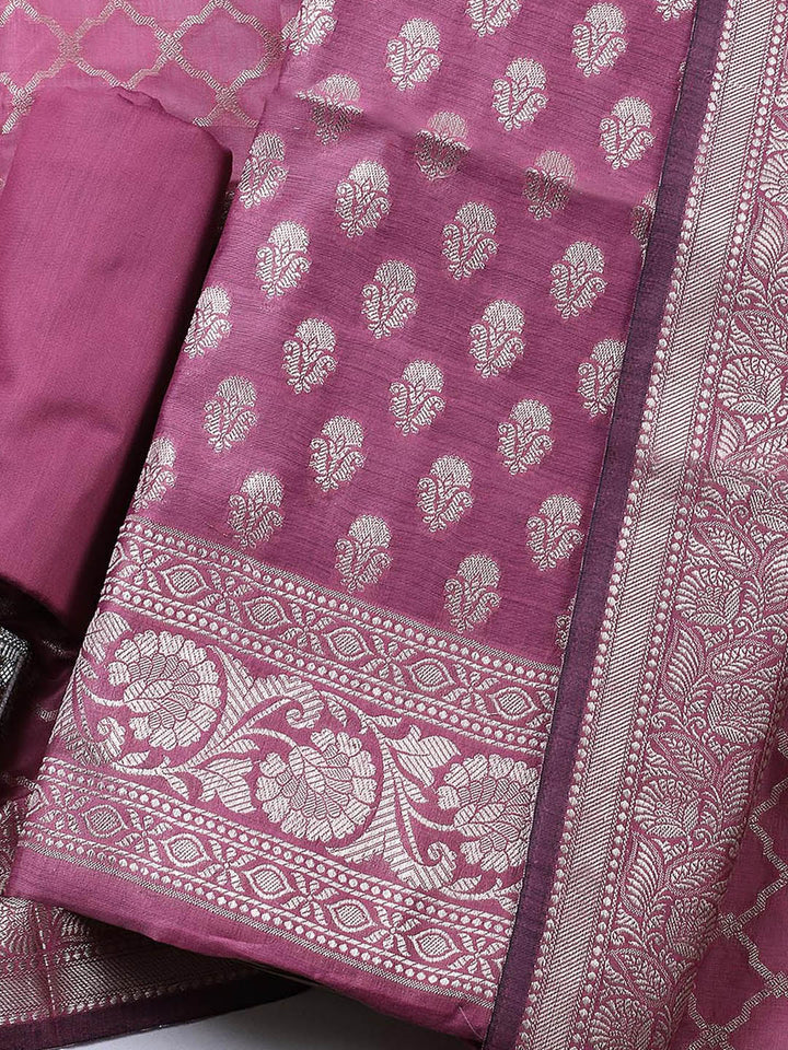 Banarasi Chanderi Unstitched Suit With Pant &amp; Dupatta