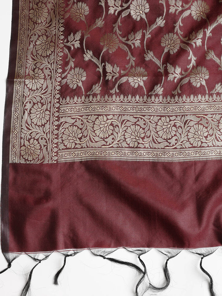 Woven Banarasi Chanderi Unstitched Suit With Dupatta