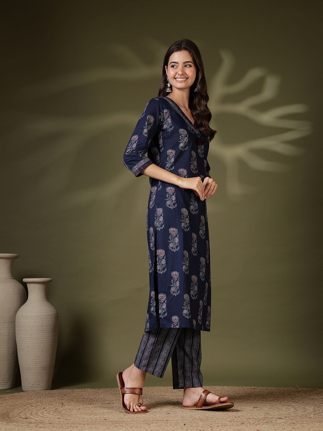 Printed Cotton Blend Kurta With Pant &amp; Dupatta