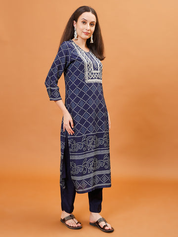 Gota Work Cotton Kurta With Pants & Dupatta