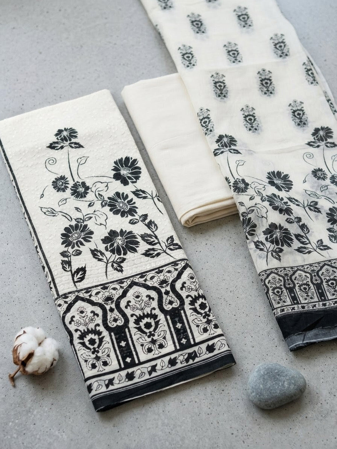 Printed Cotton Blend Unstitched Suit With Pant &amp; Dupatta