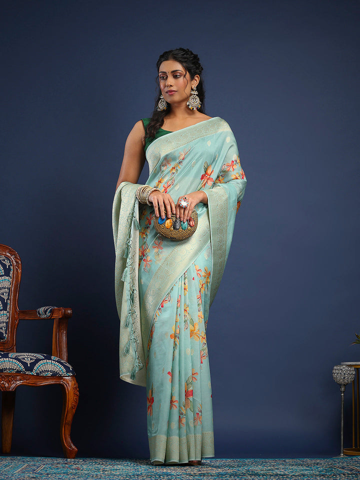 Floral Printed Tussar Saree