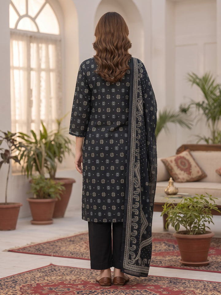 Black Printed Cotton Blend Kurta With Pant &amp; Dupatta