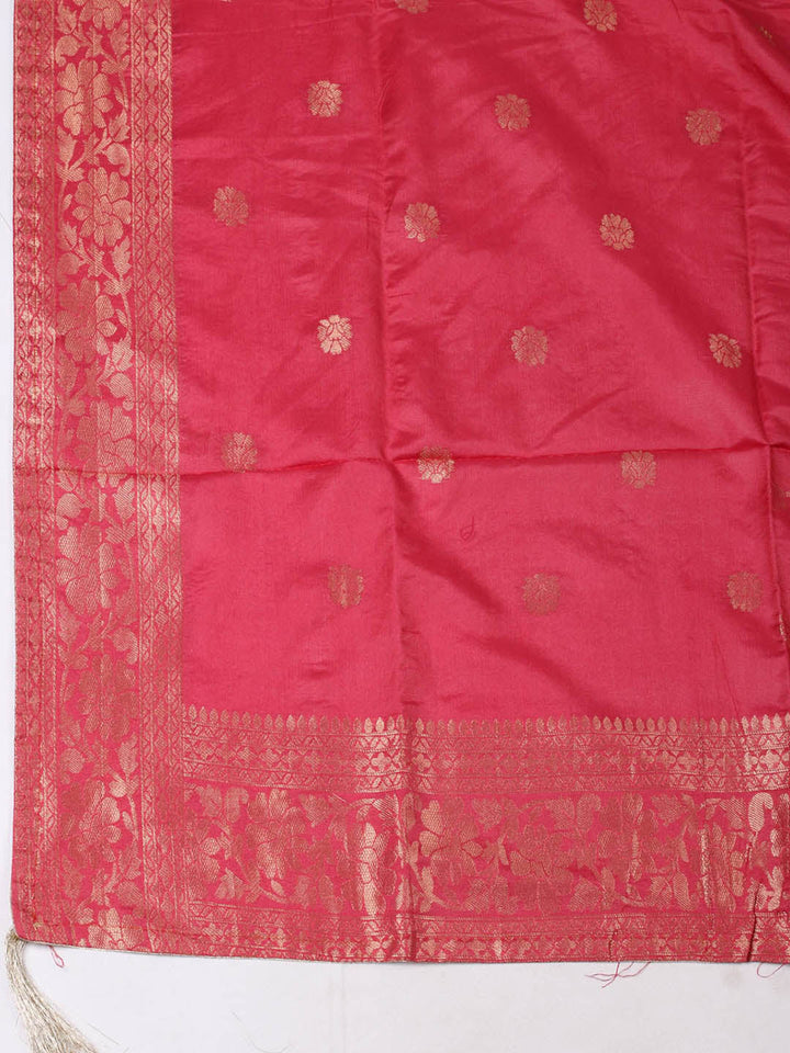 Embroidered Chanderi Unstitched Suit With Pant &amp; Dupatta