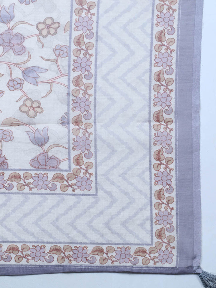 Printed Cotton Blend Unstitched Suit With Pant &amp; Dupatta