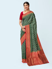 Zari Border Booti Art Silk Woven Saree