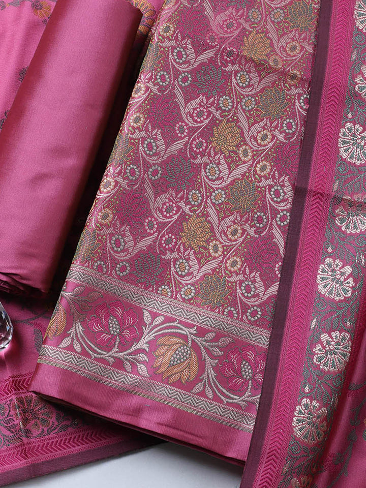 Woven Design Chanderi Unstitched Suit With Pant &amp; Dupatta