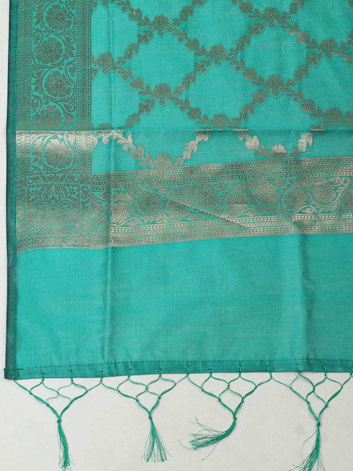 Woven Design Chanderi Unstitched Suit With Pant &amp; Dupatta