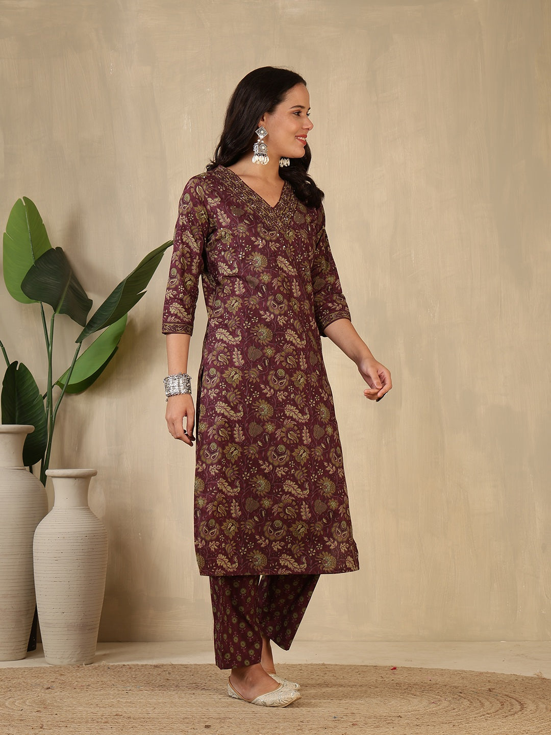 Printed Cotton Blend Suit With Pant &amp; Dupatta