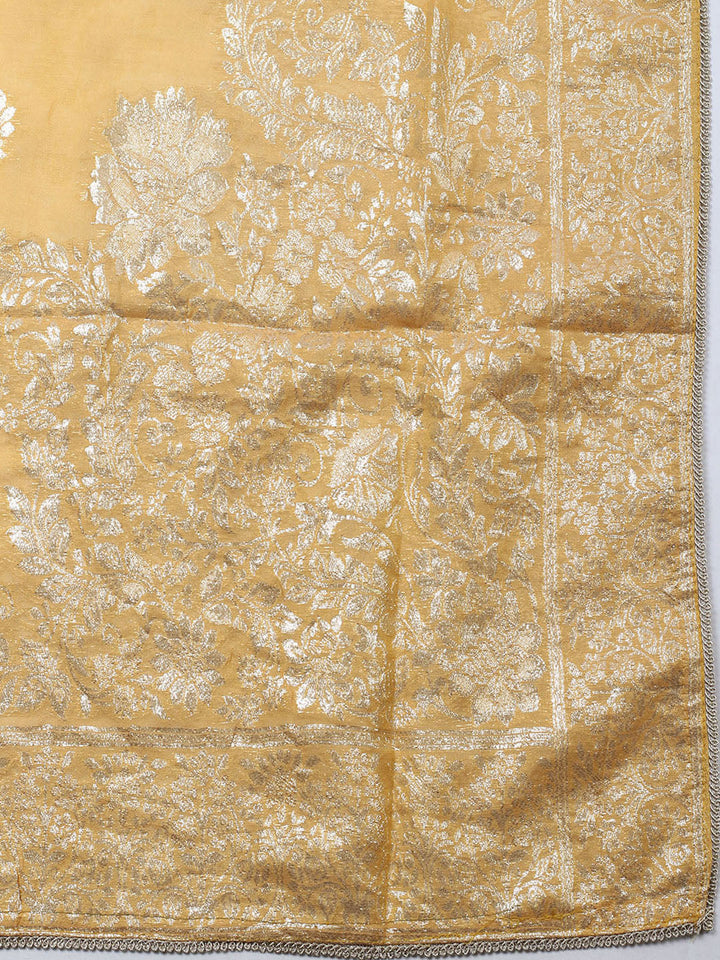 Embroidered Chanderi Unstitched Suit With Pant &amp; Dupatta