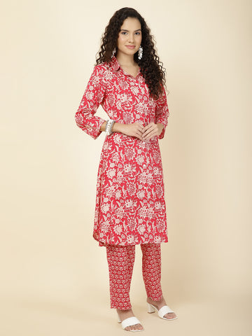 Floral Printed Cotton Kurta With Pants