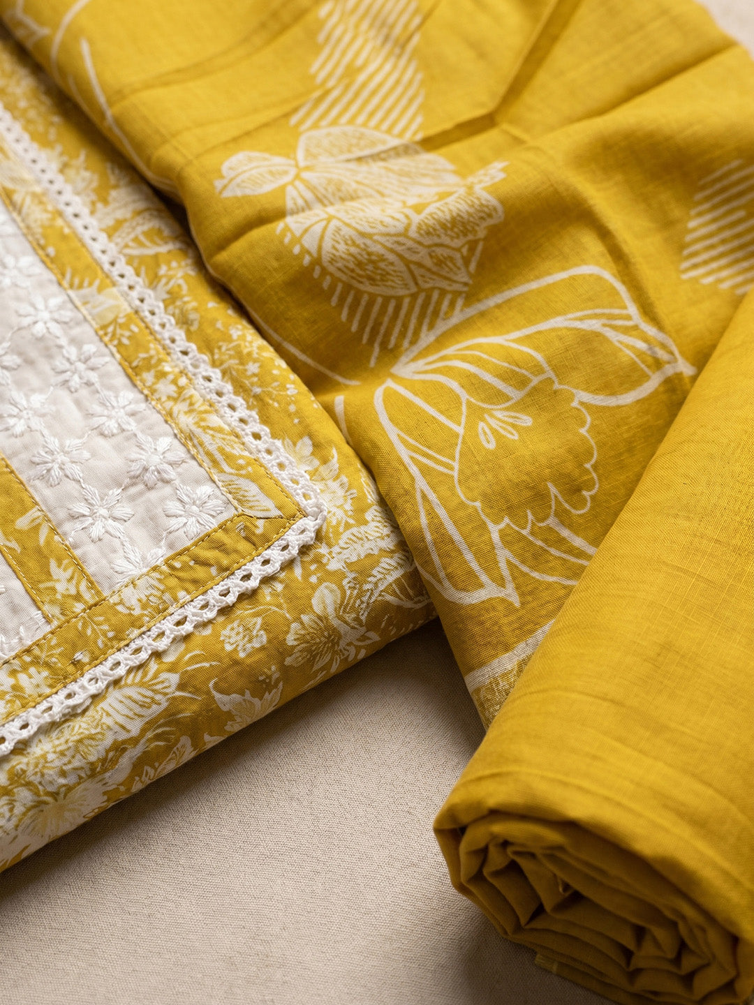 Printed Cotton Blend Unstitched Suit With Pant &amp; Dupatta