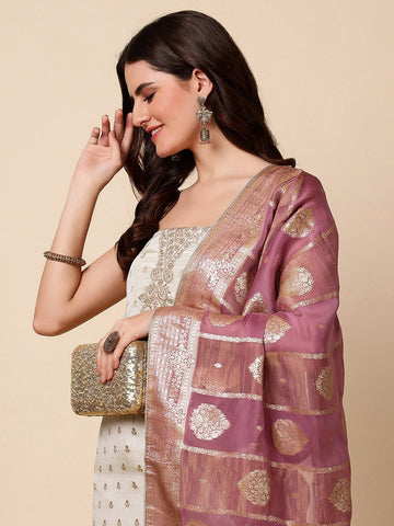 Neck Embroidery Chanderi Unstitched Suit With Dupatta