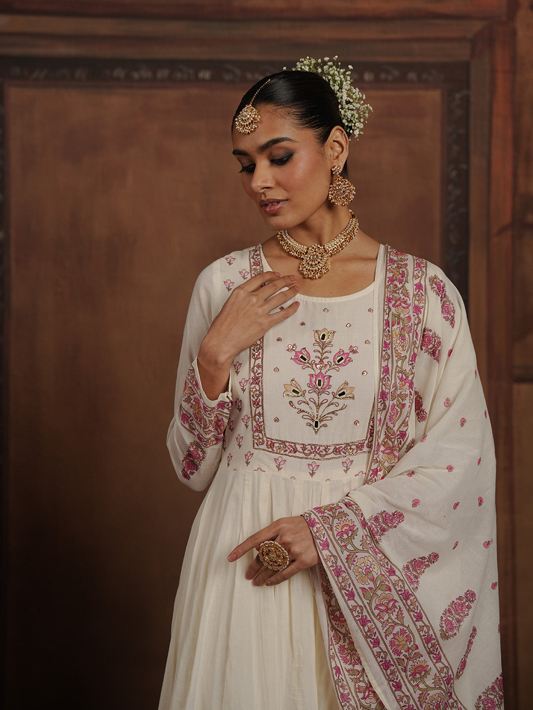 Woven Design Cotton Blend Kurta With Pant &amp; Dupatta