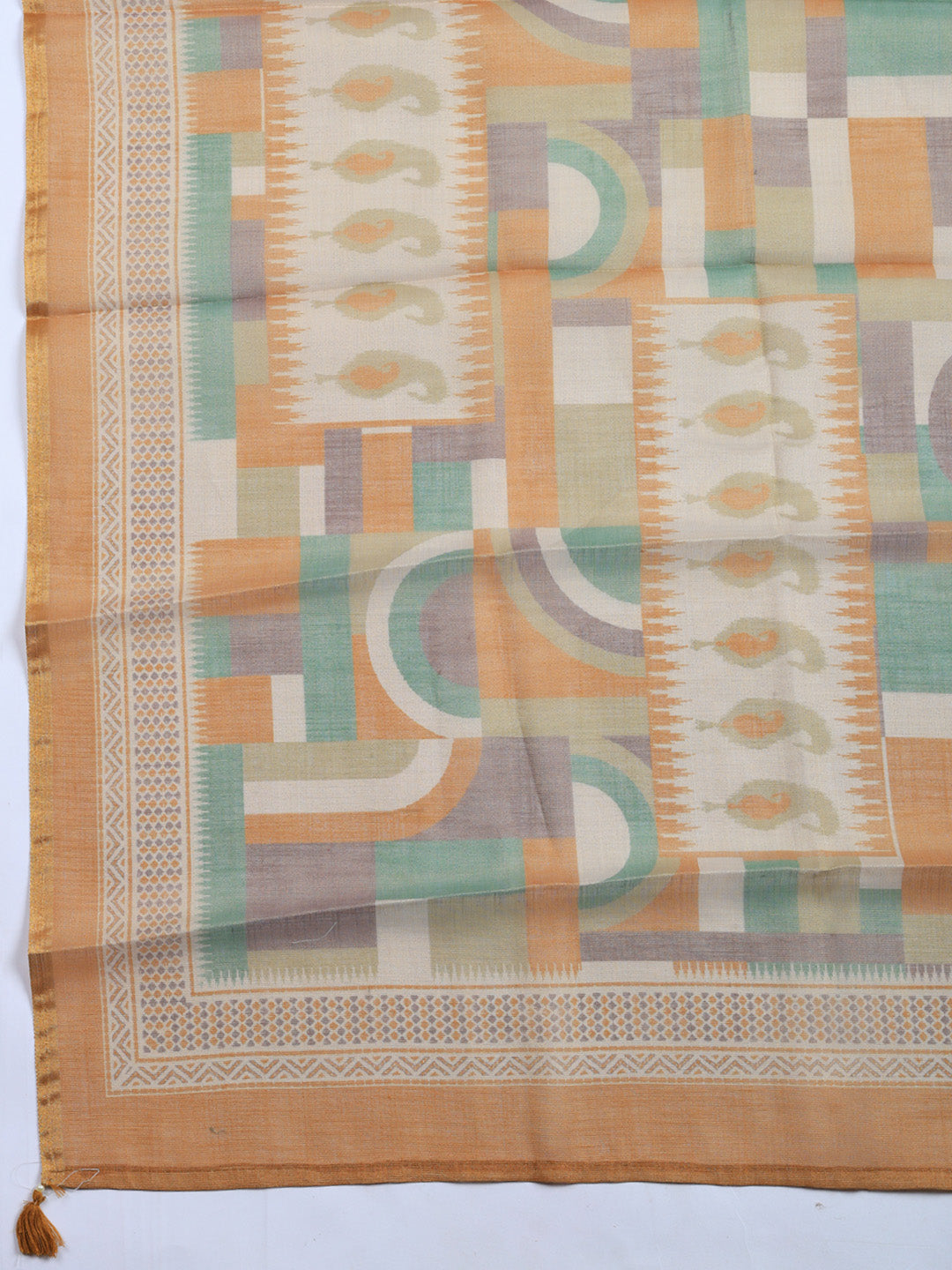 Printed Linen Blend Unstitched Suit With Pant &amp; Dupatta