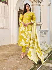 Printed Muslin Kurta With Pants & Dupatta