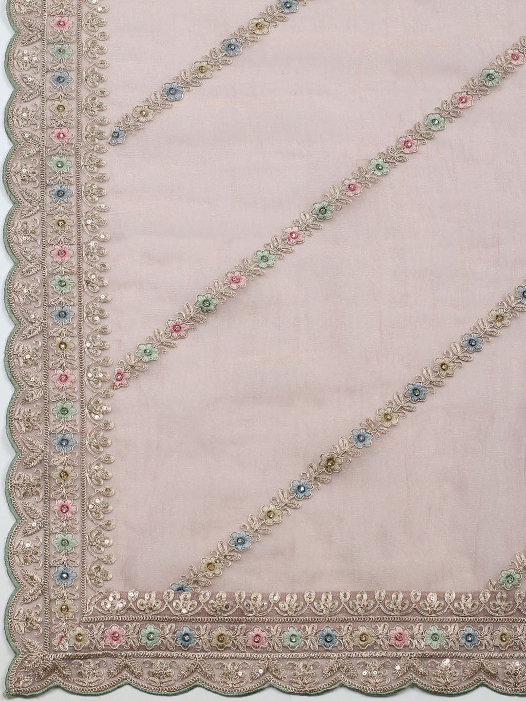 Embroidered Tissue Unstitched Suit With Pant &amp; Dupatta