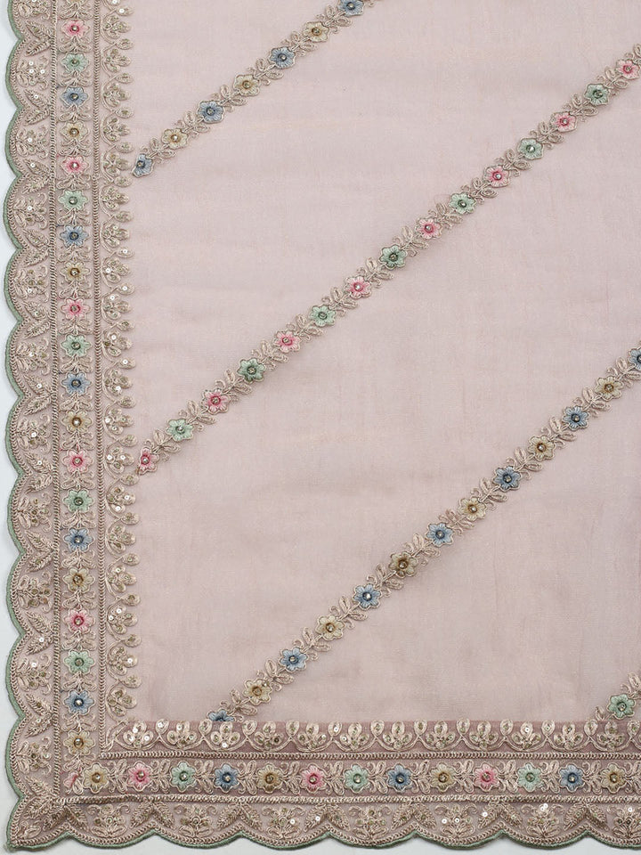 Embroidered Tissue Unstitched Suit With Pant &amp; Dupatta