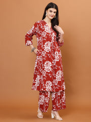 Floral Print Cotton Kurta With Palazzo