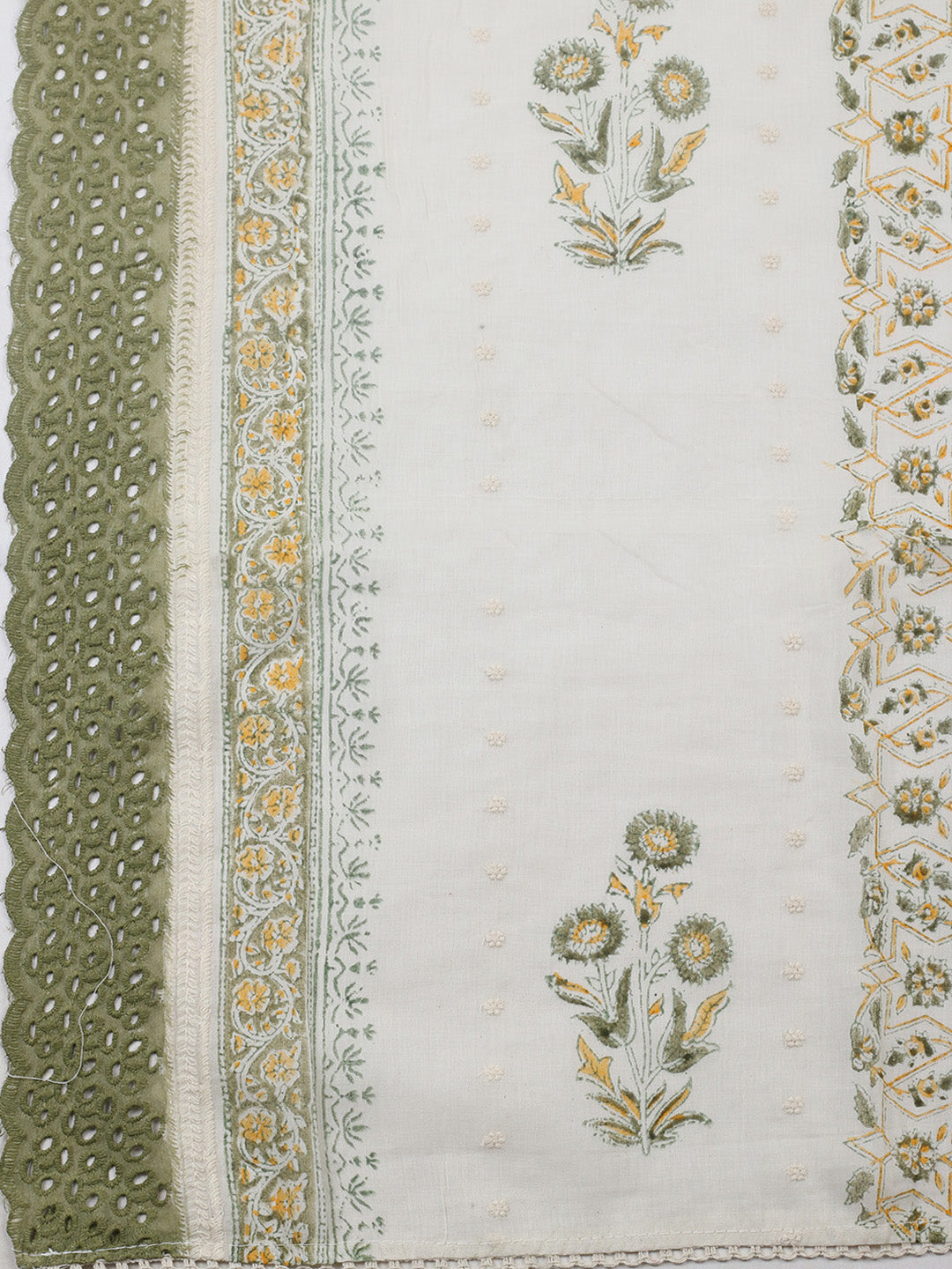 Embroidered Cotton Blend Unstitched Suit With Pant &amp; Dupatta