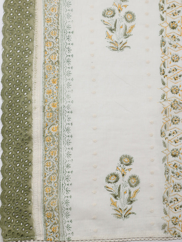 Embroidered Cotton Blend Unstitched Suit With Pant &amp; Dupatta
