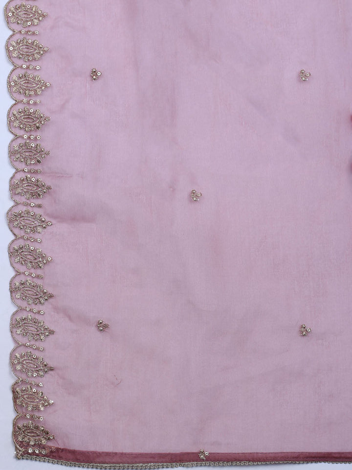Neck Embroidered Chanderi Unstitched Suit With Dupatta