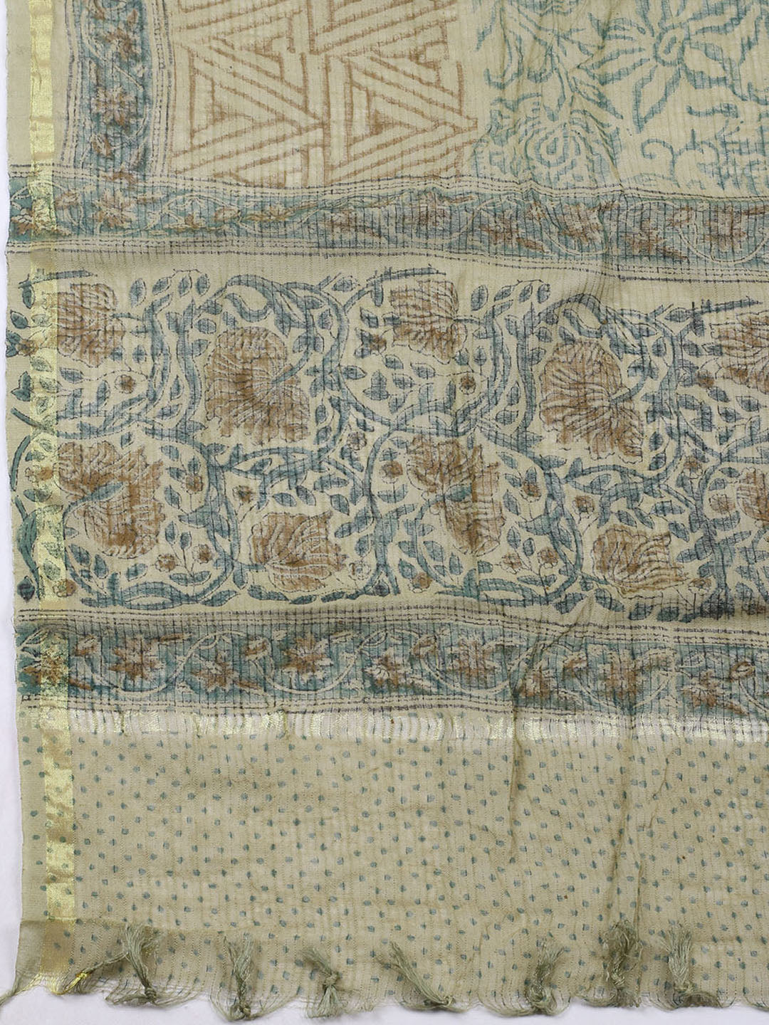 Printed Cotton Blend Unstitched Suit With Pant &amp; Dupatta
