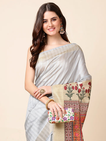 Plain Zari Border Tussar Saree