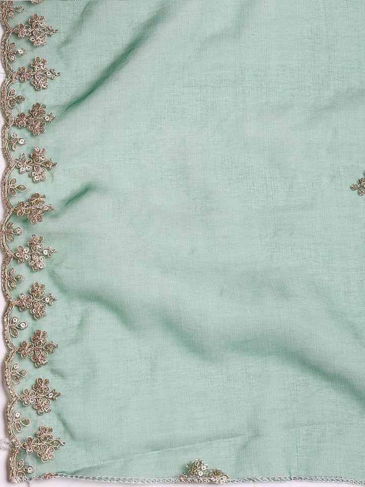Neck Embroidered Organza Unstitched Suit With Dupatta