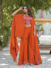 Embroidered Chinon Top With Plazzo