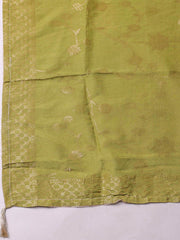 Embroidered Chanderi Pista Green Unstitched Suit With Pant & Dupatta