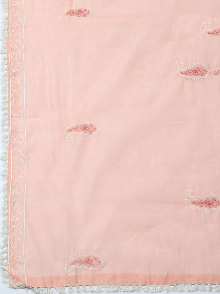 Embroidered Cotton Blend Unstitched Suit With Pant &amp; Dupatta