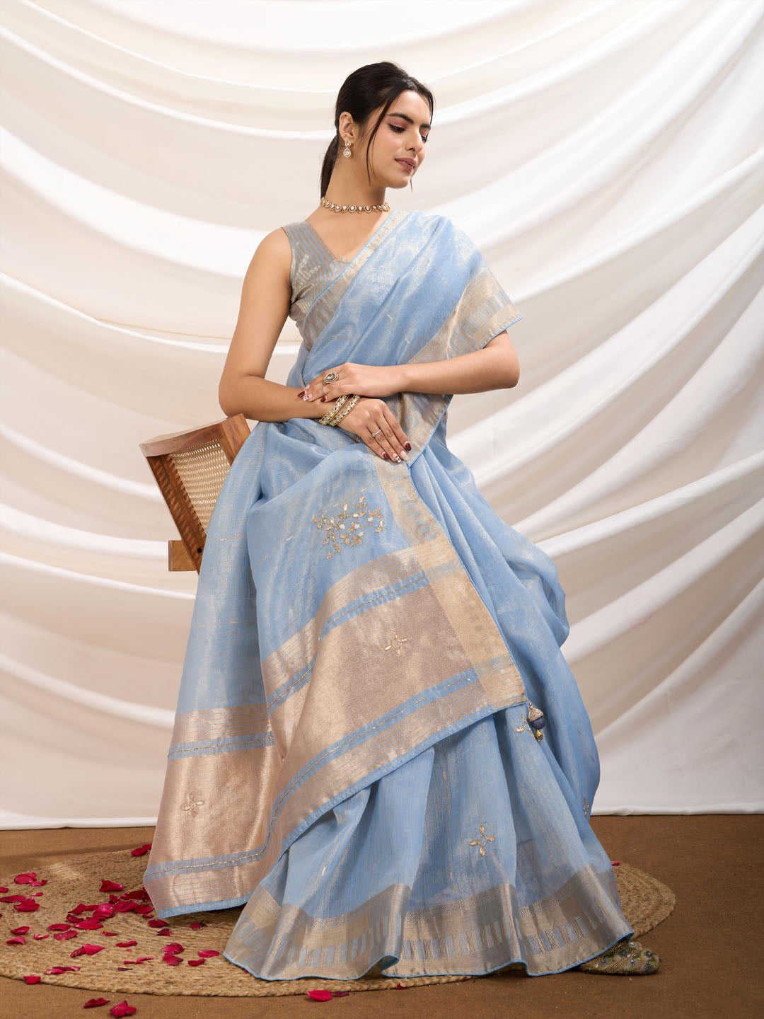 Embroidered Linen Blend Saree