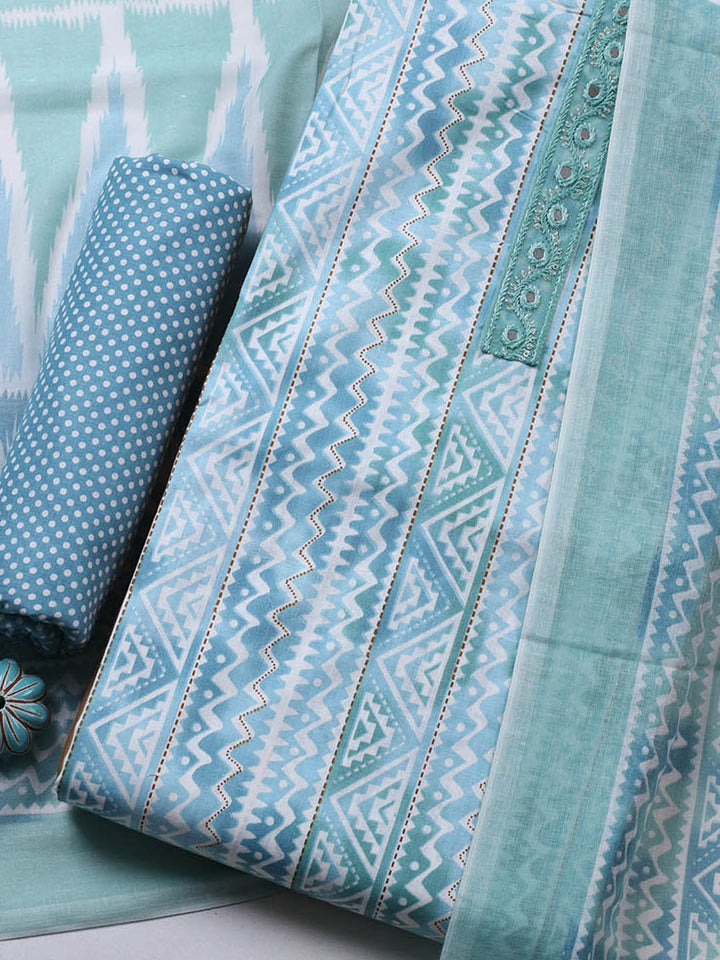 Printed Cotton Blend Unstitched Suit With Pant &amp; Dupatta