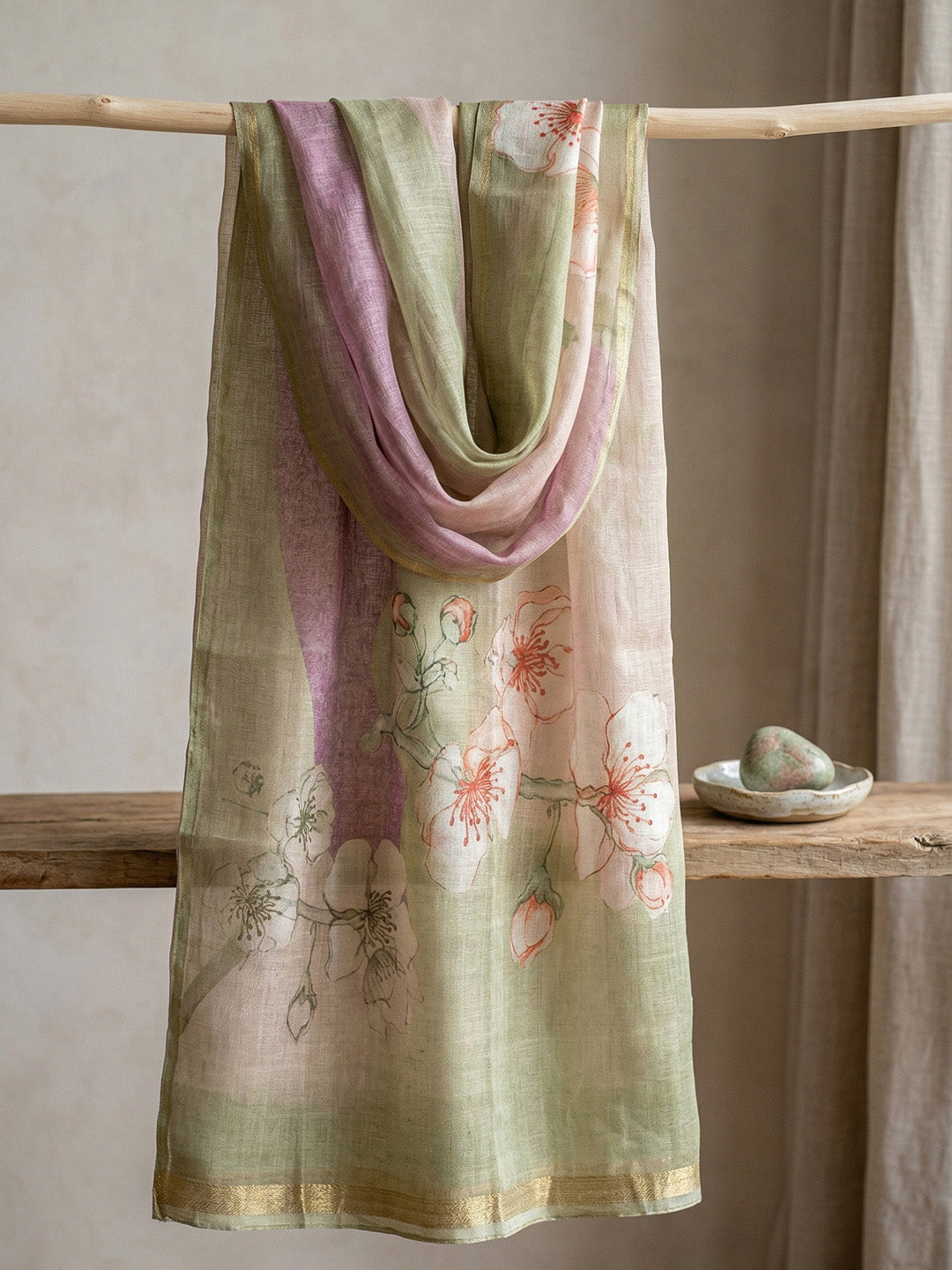 Embroidered Linen Blend Unstitched Suit With Pant &amp; Dupatta