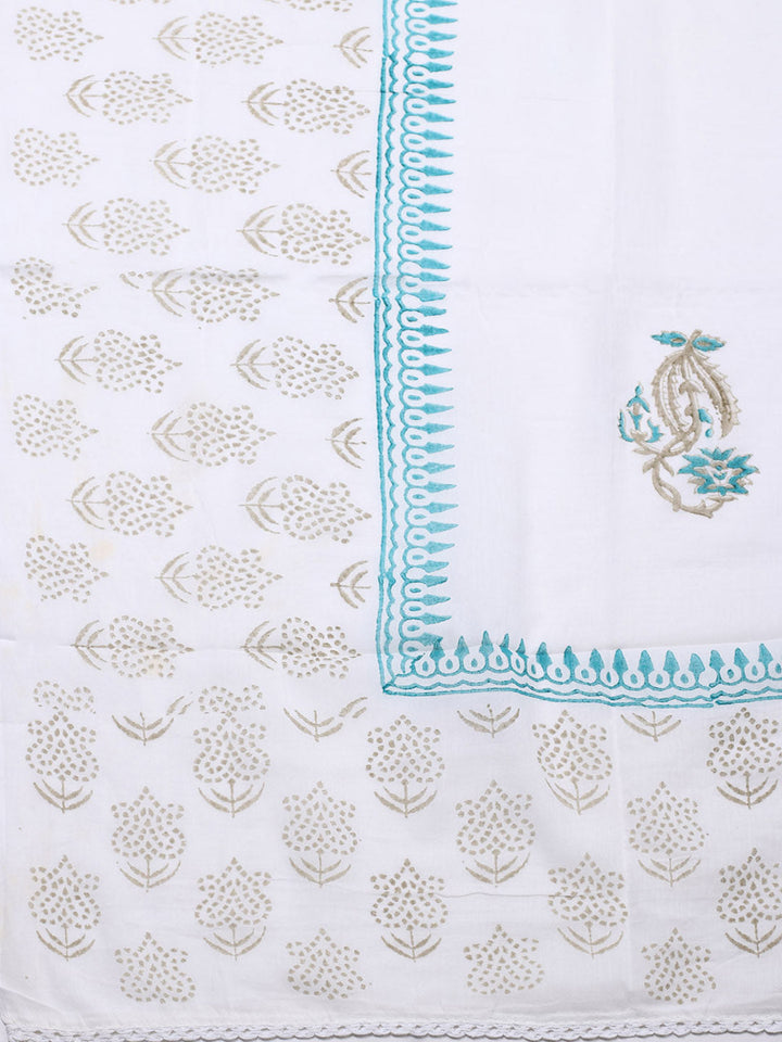 Printed Cotton Blend Unstitched Suit With Pant &amp; Dupatta
