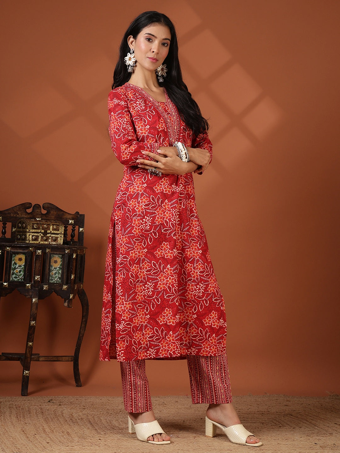 Printed Cotton Blend Kurta With Pant &amp; Dupatta