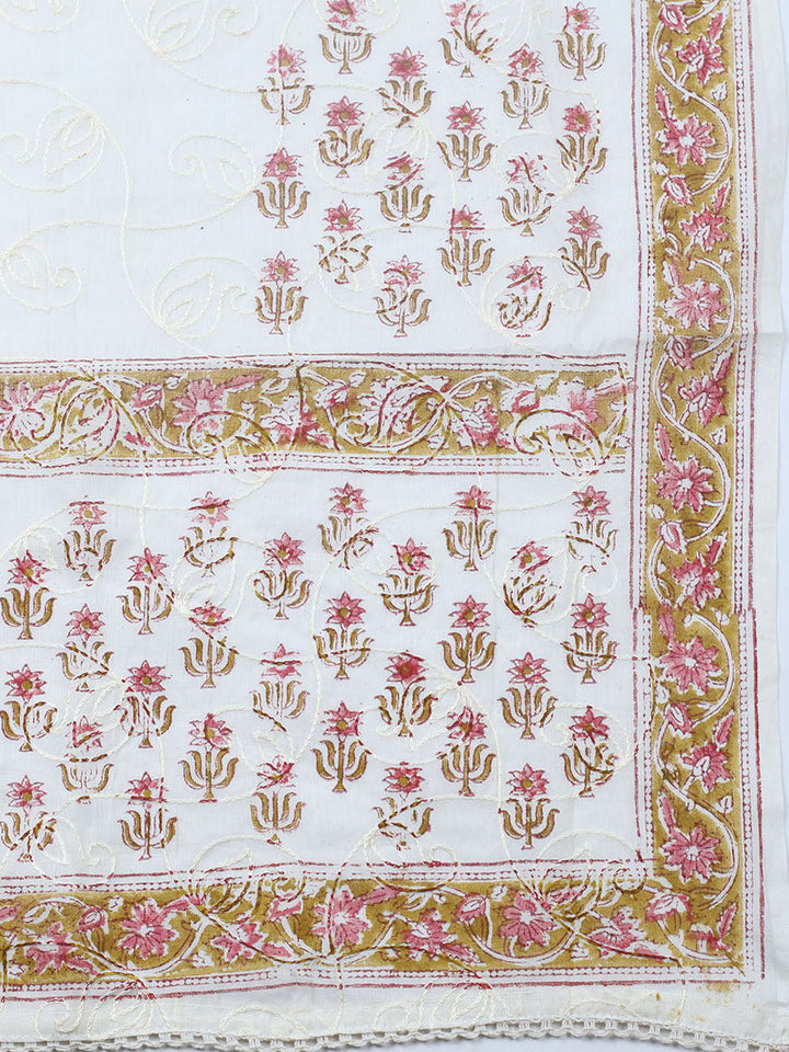 Printed Cotton Blend Unstitched Suit With Pant &amp; Dupatta
