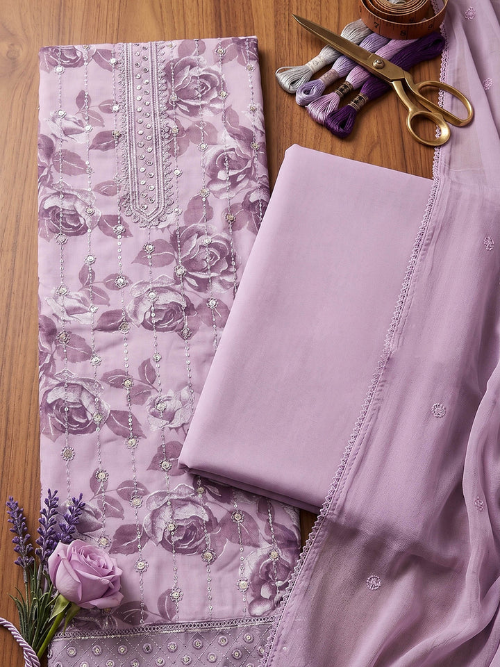 Printed Cotton Blend Unstitched Suit With Dupatta