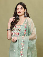 Neck Embroidered Chanderi Unstitched Suit Piece With Dupatta