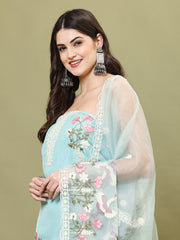 Neck Embroidered Organza Unstitched Suit Piece With Dupatta